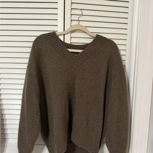 Reformation Cashmere Brown V-Neck Sweater